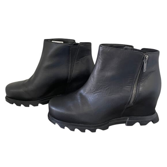 Sorel Joan of Arctic Wedge III Zip Boot Black Leather 10 Wide Chic Edgy - Picture 7 of 11